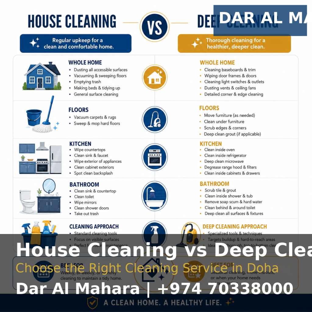 House cleaning vs deep cleaning services in Doha infographic